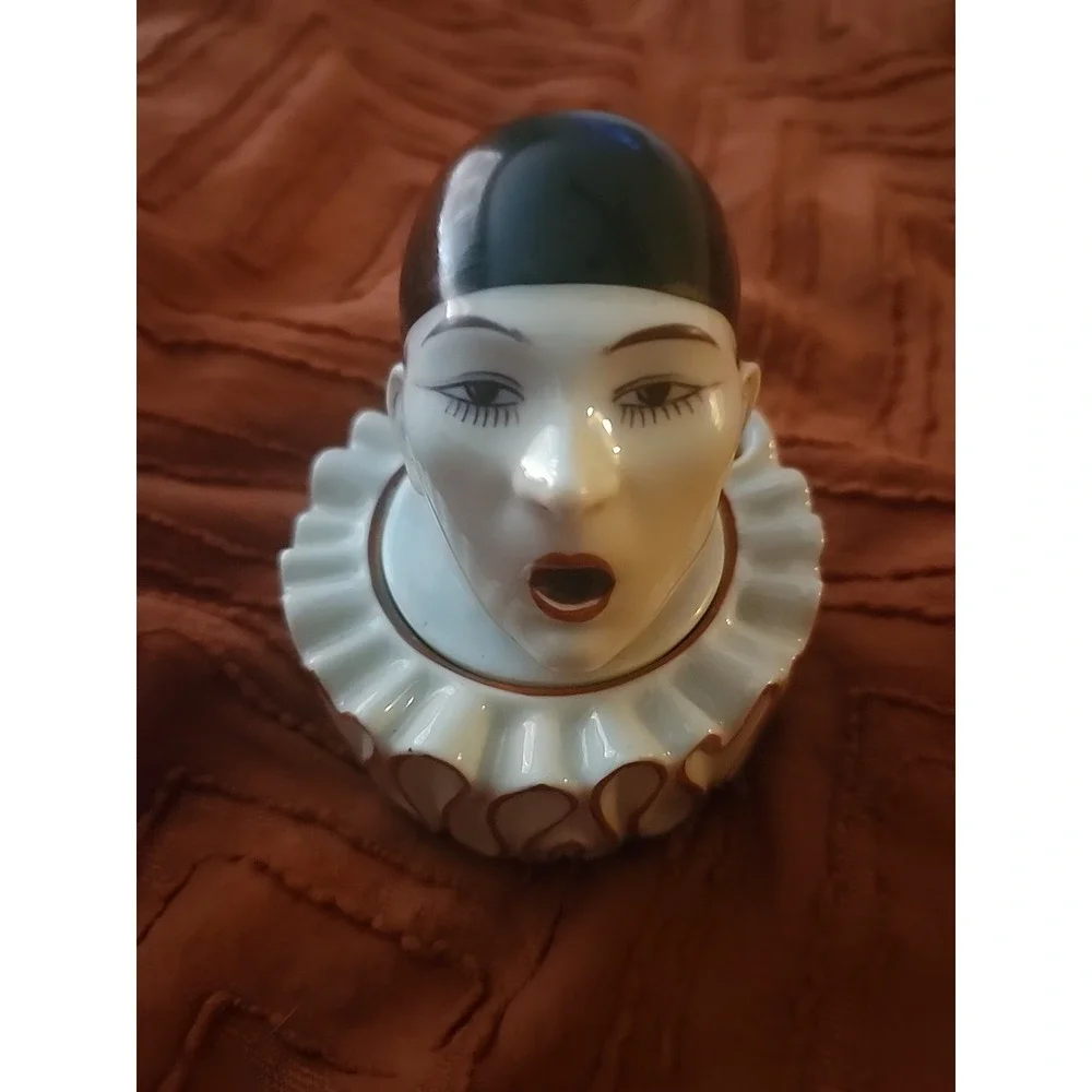 Art Deco Becqueral Aladin French Porcelain Pierrot Clown Inkwell-new